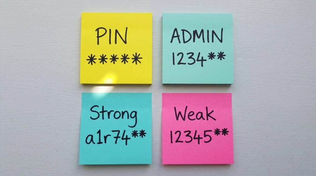 weak and strong password sticky notes