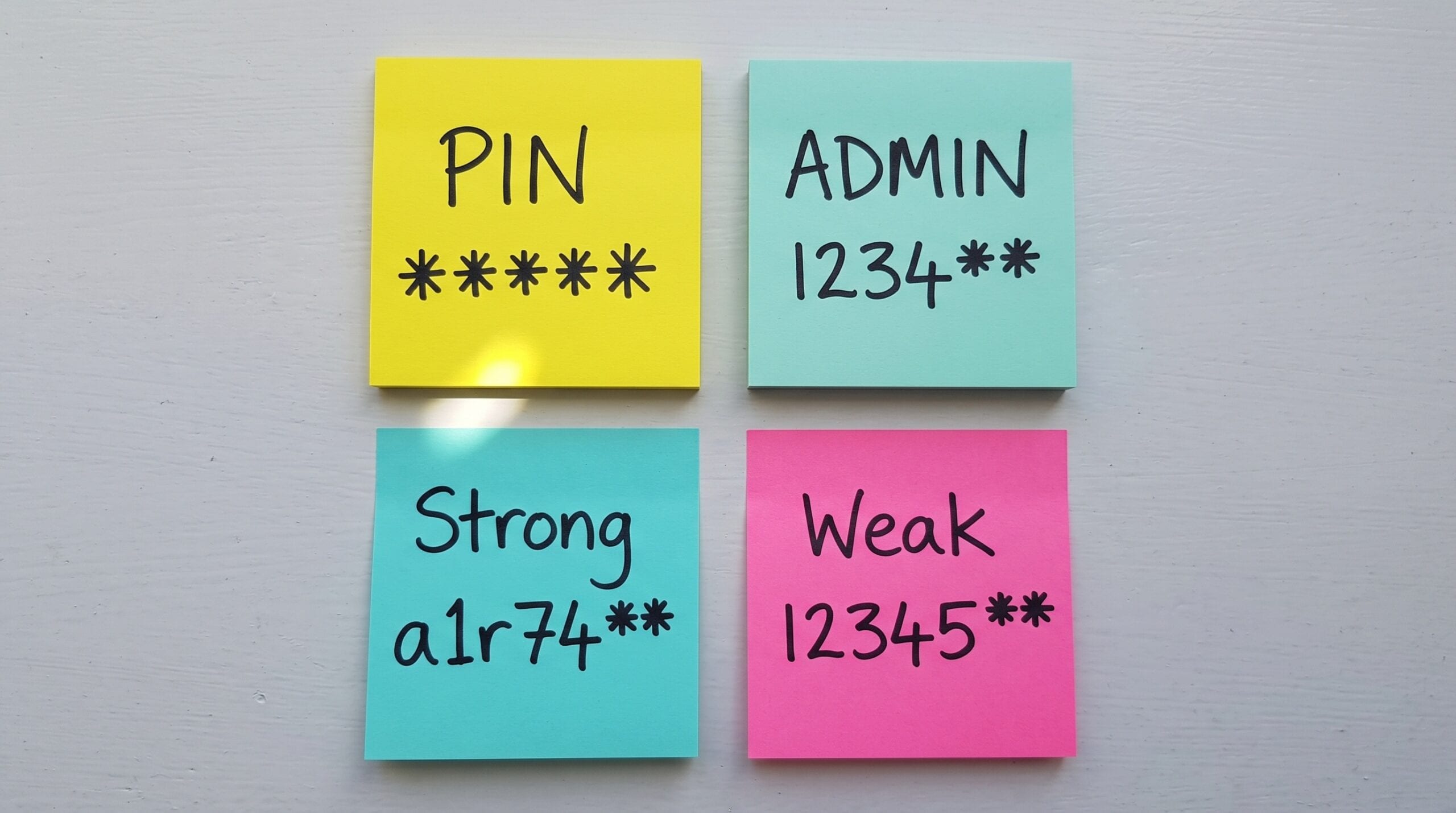 weak and strong password sticky notes